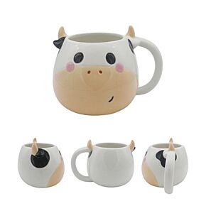 Black and White Cow Head Ceramic Shaped Mug