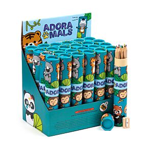 Adoramals Wild Large Twist Top Pencil Pot with 12 Colouring Pencils & Sharpener