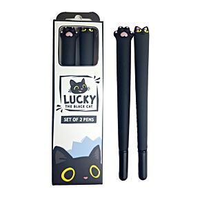 Lucky the Black Cat Set of 2 Fine Tip Pens