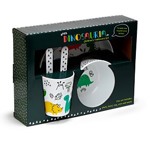 Dinosauria Jr 5 Piece RPET Kids Cup, Bowl, Plate & Cutlery Set Dinosauria Jr 5 Piece RPET Kids Cup, Bowl, Plate & Cutlery Set