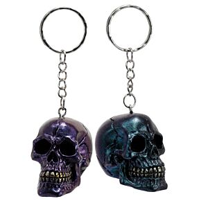 Skulls and Roses Dark Metallic and Gold Skull Keyring
