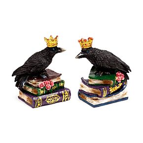 Crow wearing Crown Standing on Books Ornament