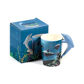 Dolphin Underwater Decal Ceramic Shaped Handle Mug