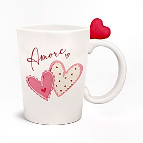 Amore Hearts Ceramic Shaped Handle Mug