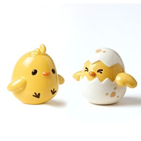 Springtime Chick & Chick in Egg Ceramic Salt & Pepper Set
