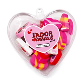 J'Adoramals Heart Mini Shaped Erasers in a Heart Shaped Pot
