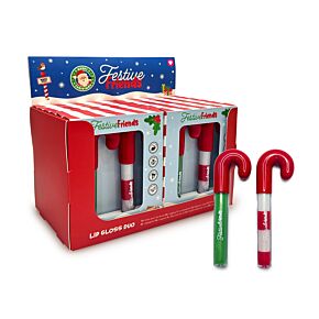 Set of 2 Christmas Festive Friends Candy Cane Shaped Lip Gloss